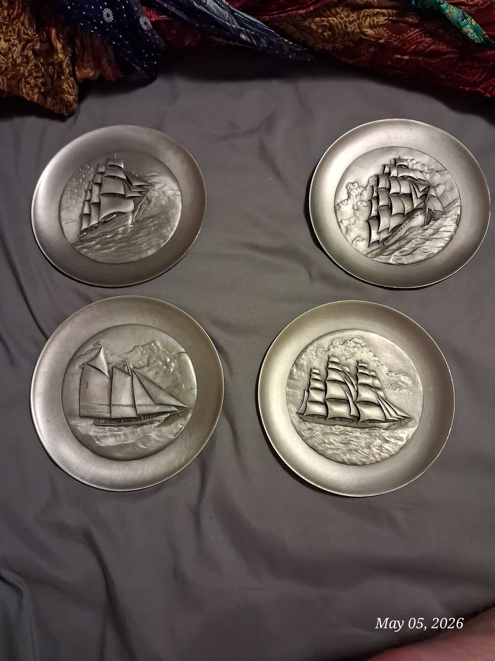 ⚓️ VTG 1979 Hudson Pewter "America's Sailing Ships" Plates - Set of 4
